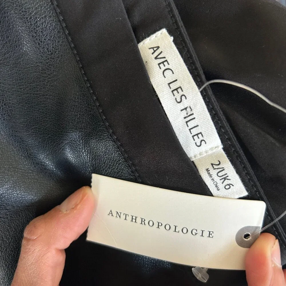 Avec Les Filles Black Faux Leather Flounce Mini Skirt Size 2 Anthropologie - Picture 6 of 8